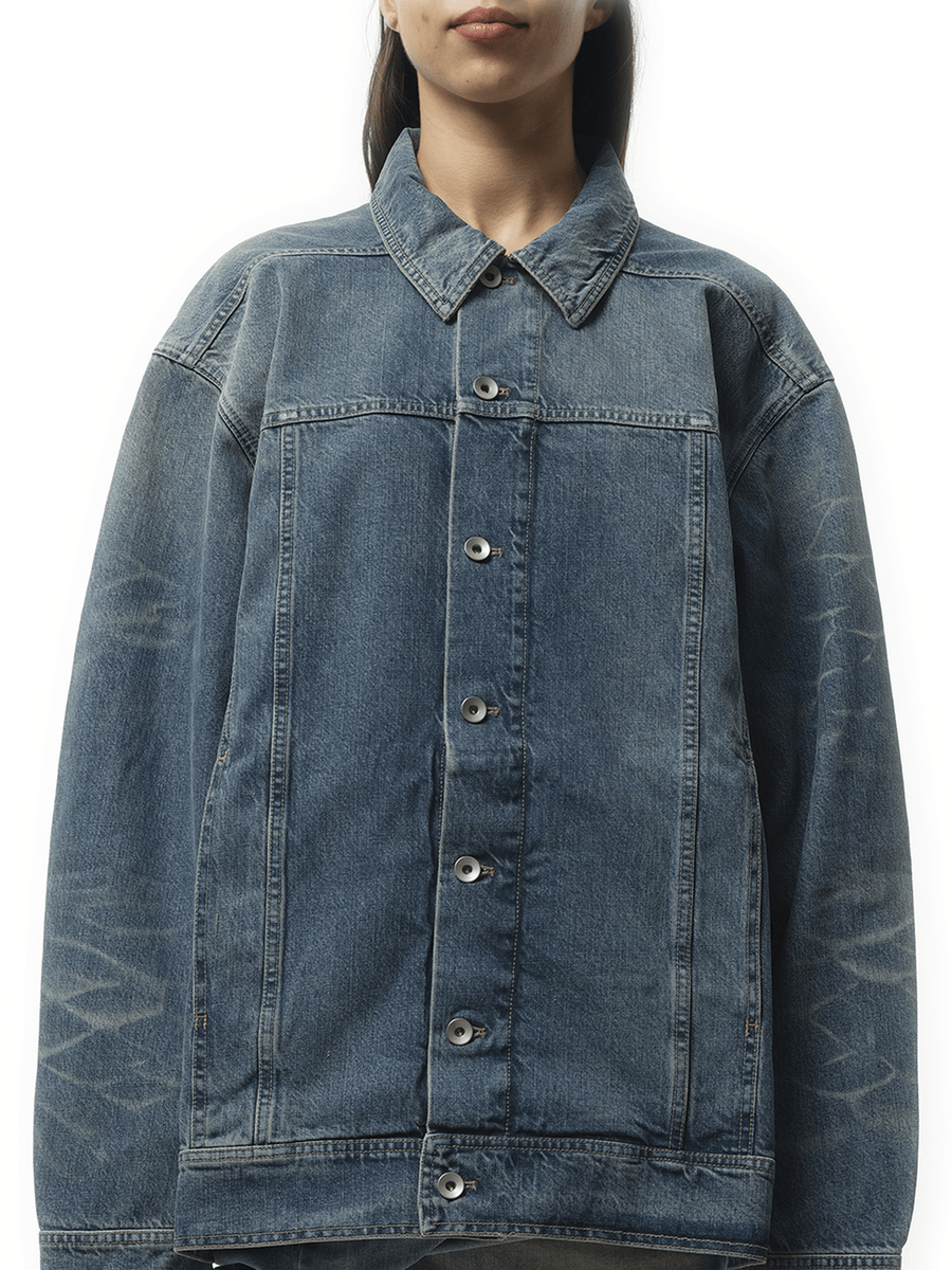 Rick Owens Drkshdw Jumbo Denim Worker Jacket in Washed Indigo