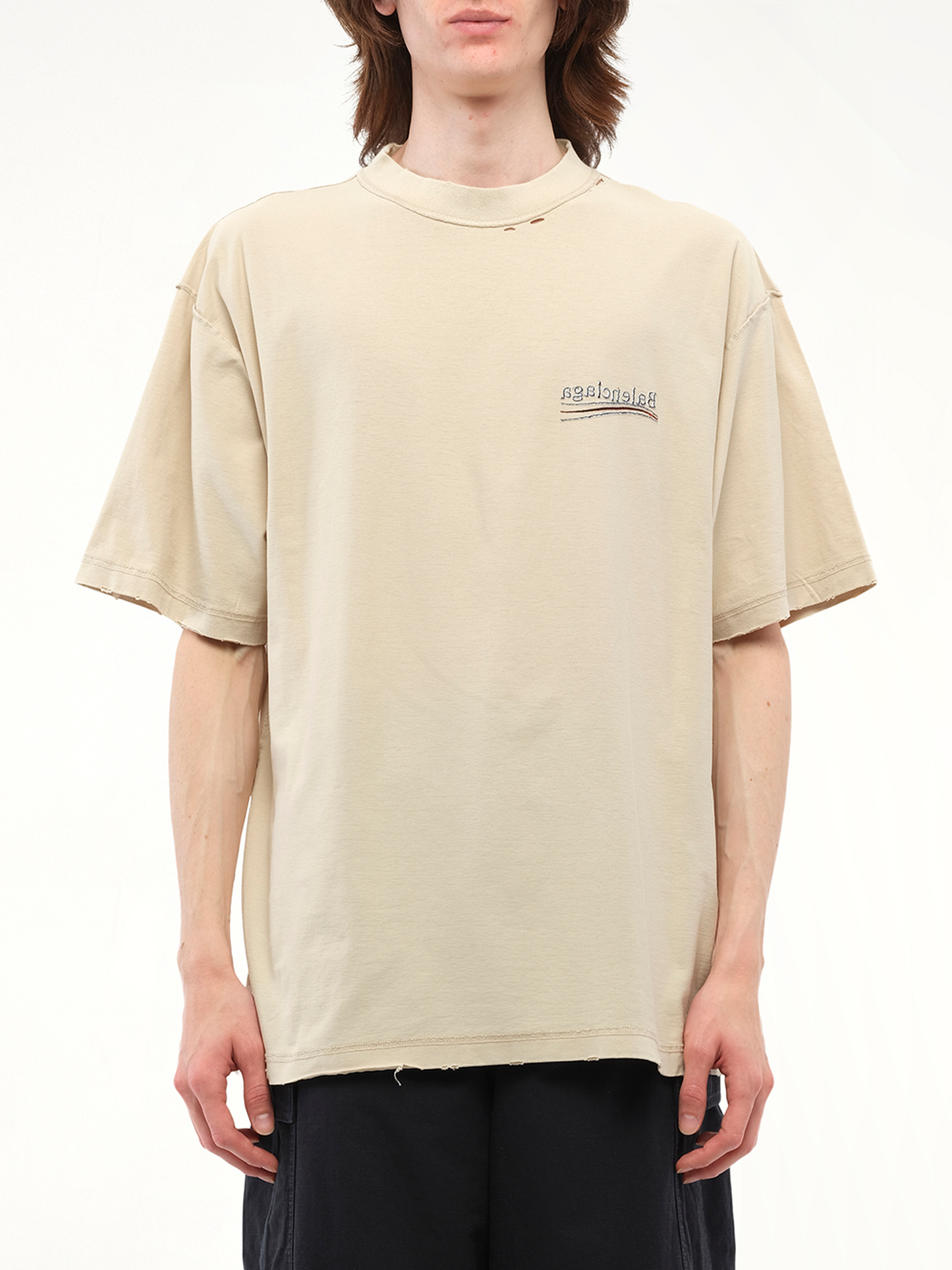 Balenciaga Political Inside-Out Large T-Shirt in Beige/White/Red