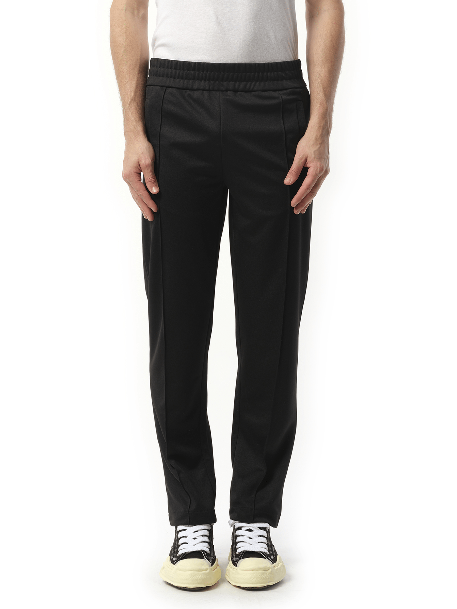 Palm Angels Back Curved Logo Track Pants in Black/Off White
