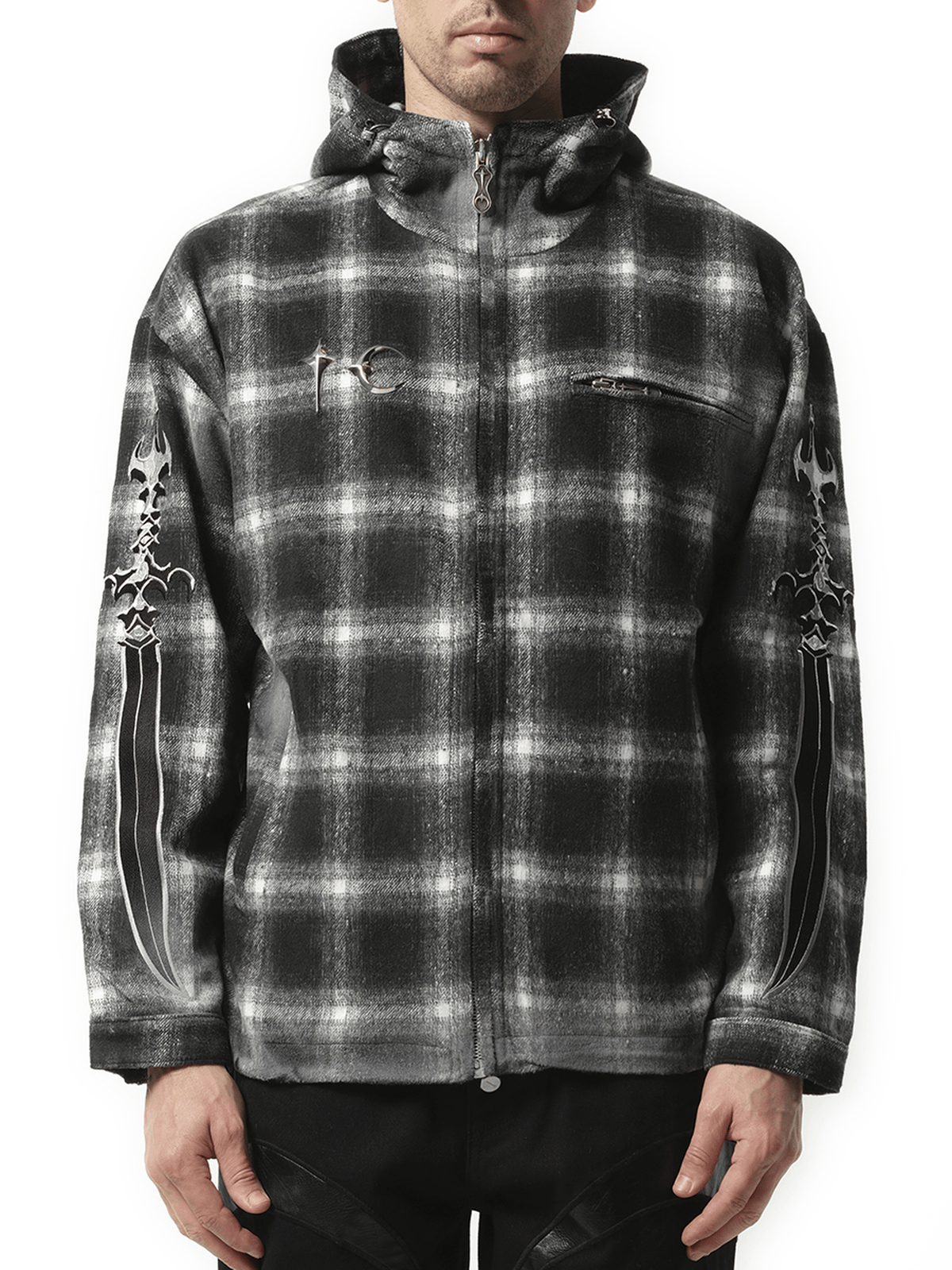 Thug Club Arab Sword Flannel Zip-up Jacket in Black