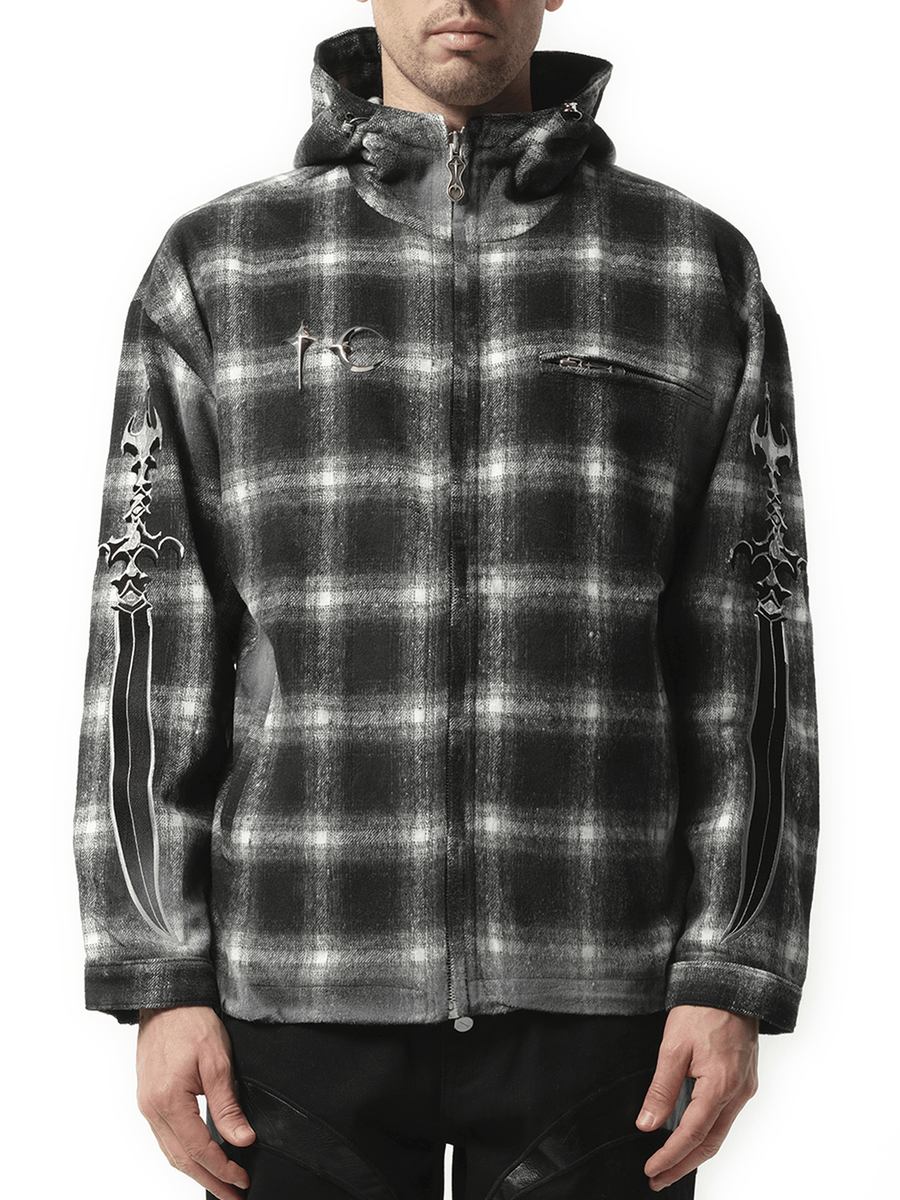 Thug Club Arab Sword Flannel Zip-up Jacket in Black