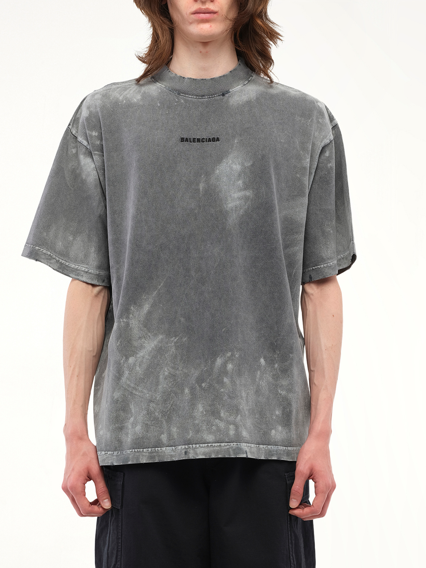 Balenciaga Back Logo Paint Medium Fit T-Shirt in Faded Washed Black