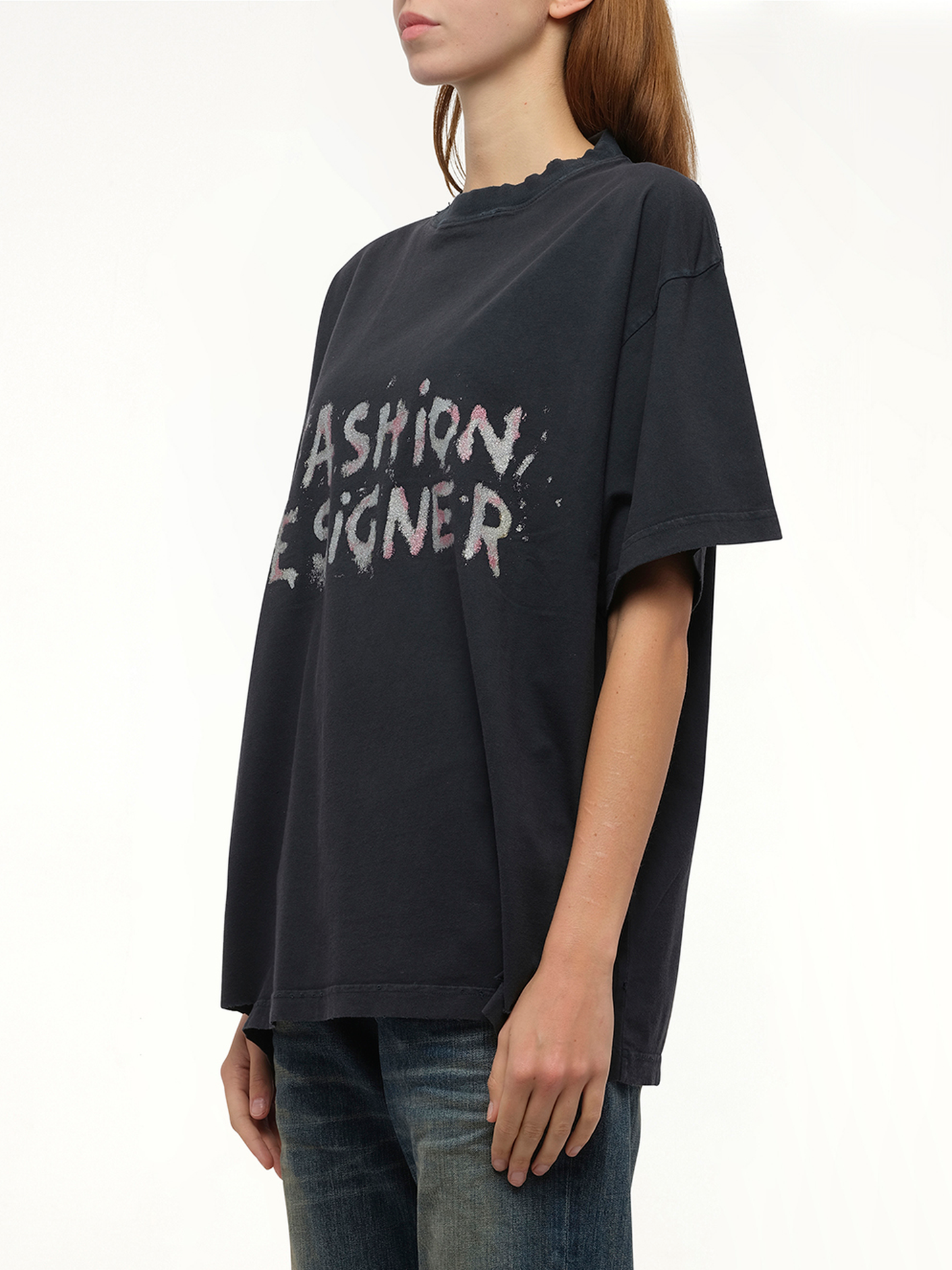 Balenciaga Fashion Designer Oversized T-Shirt in Faded Washed Black