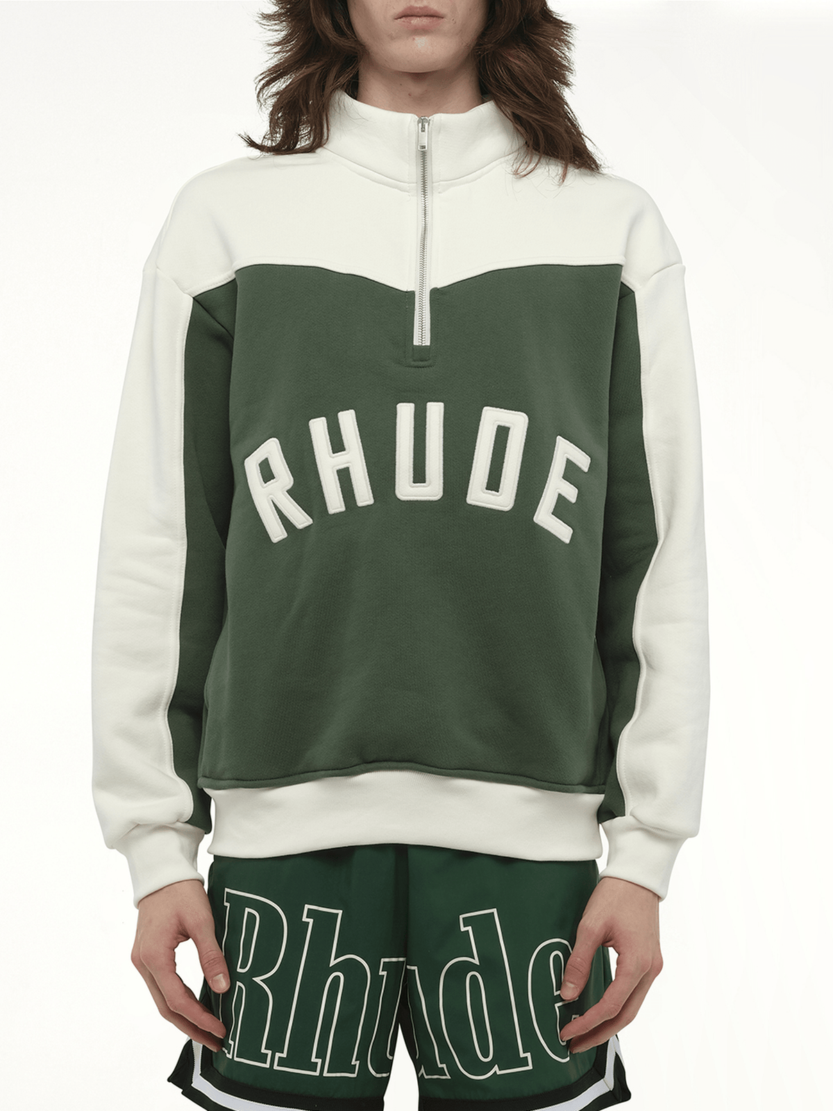 Rhude Rhude Monaco Half-Zip Sweatshirt in Hunter Green/Cream