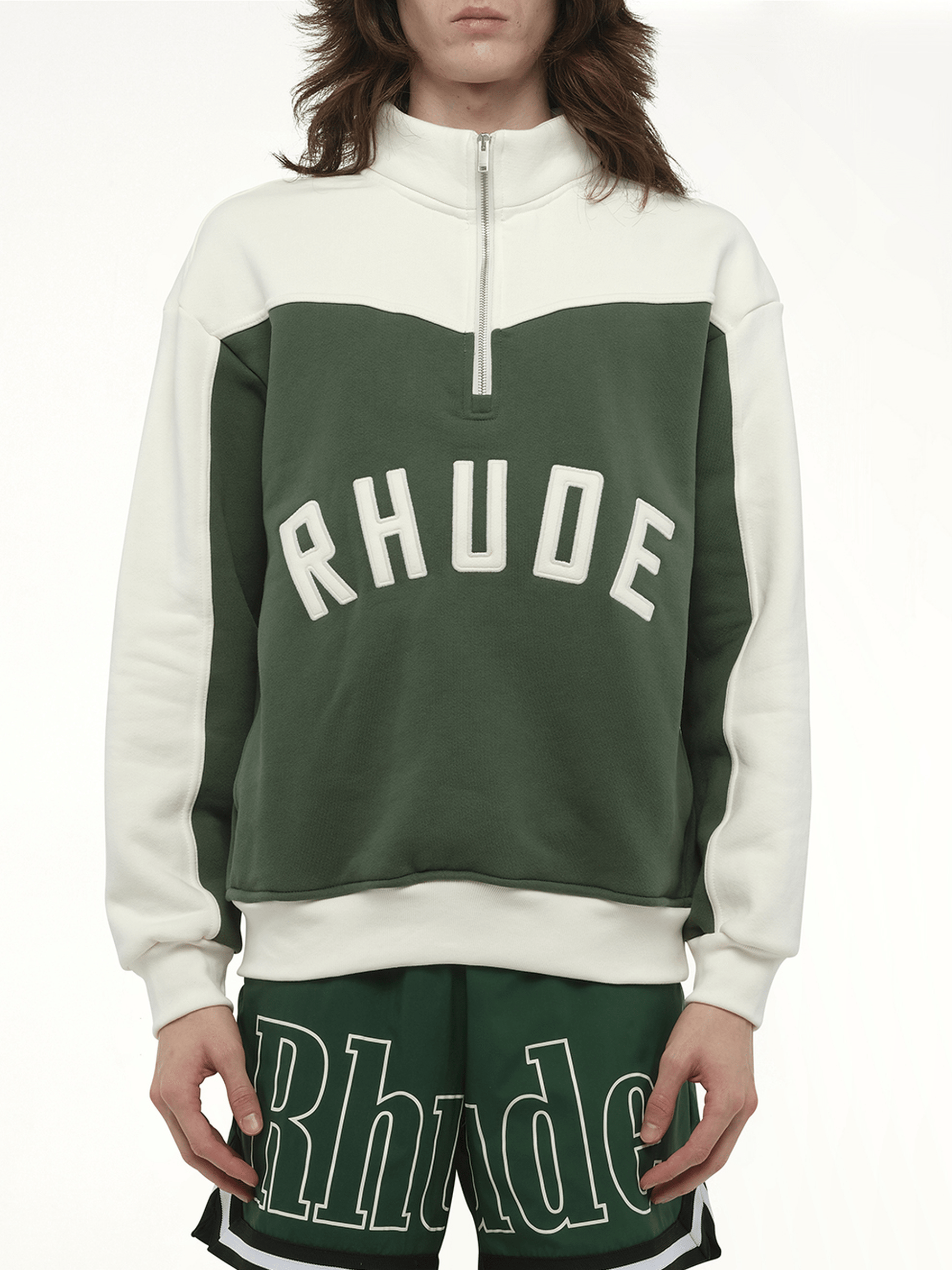 Rhude Rhude Monaco Half-Zip Sweatshirt in Hunter Green/Cream