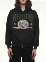 Rhude Monaco Regatta Full-Zip Hoodie in Vintage Black