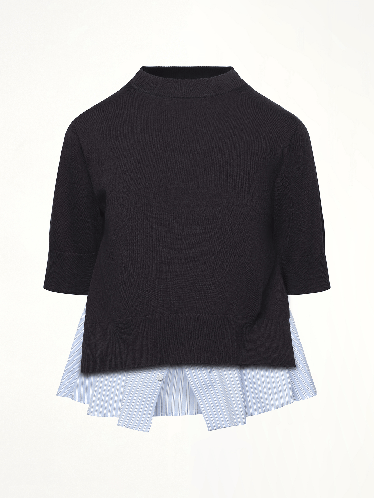 Poplin x Knit Pullover in Navy/Light Blue Stripe