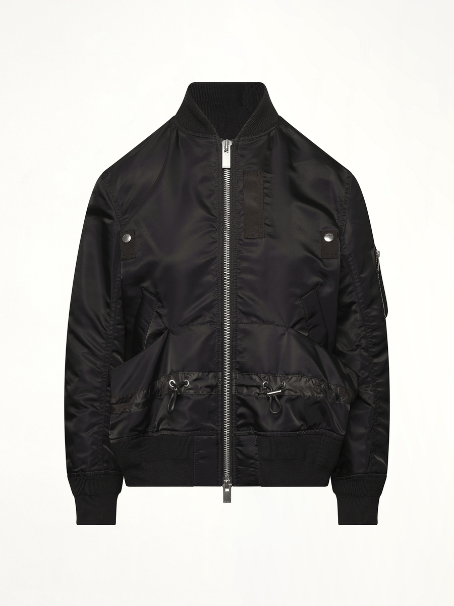Nylon Twill Blouson with Drawstring in Black