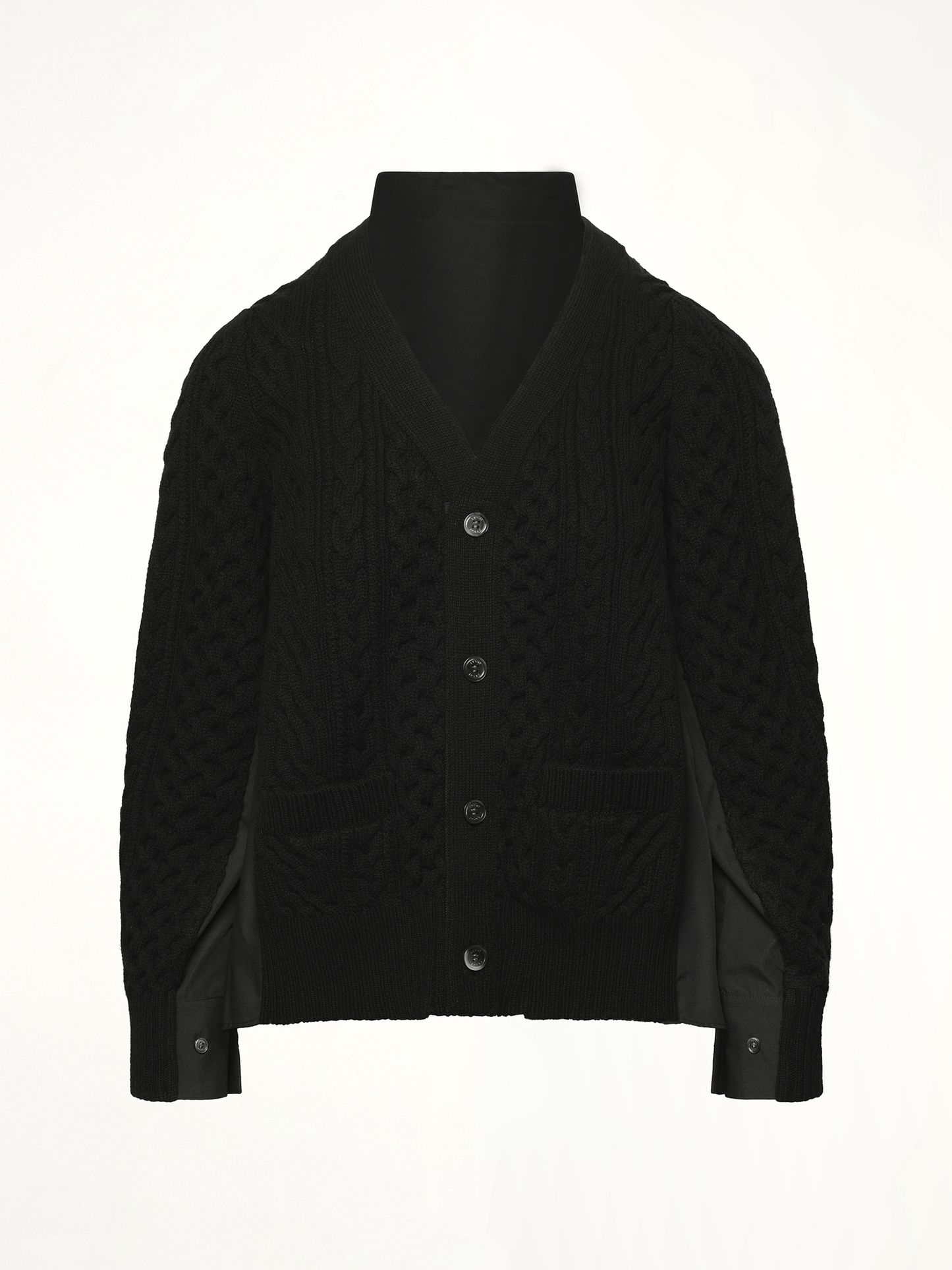 Wool Knit x Cotton Poplin Cardigan in Black/Black