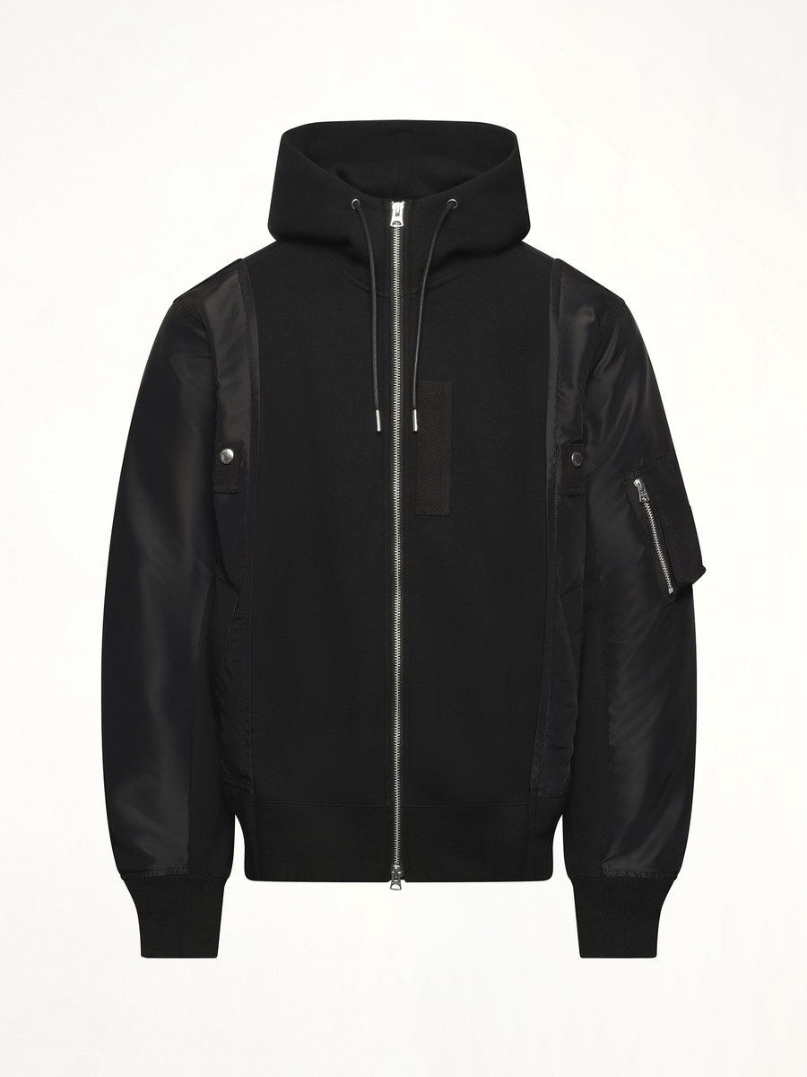 Sponge Sweat Nylon Twill Hoodie in Black/Black