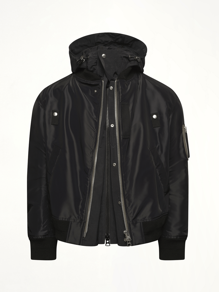 Nylon Twill x Grosgrain Blouson in Black