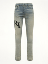 Staggered Logo Skinny Jeans in Antique Indigo/Black