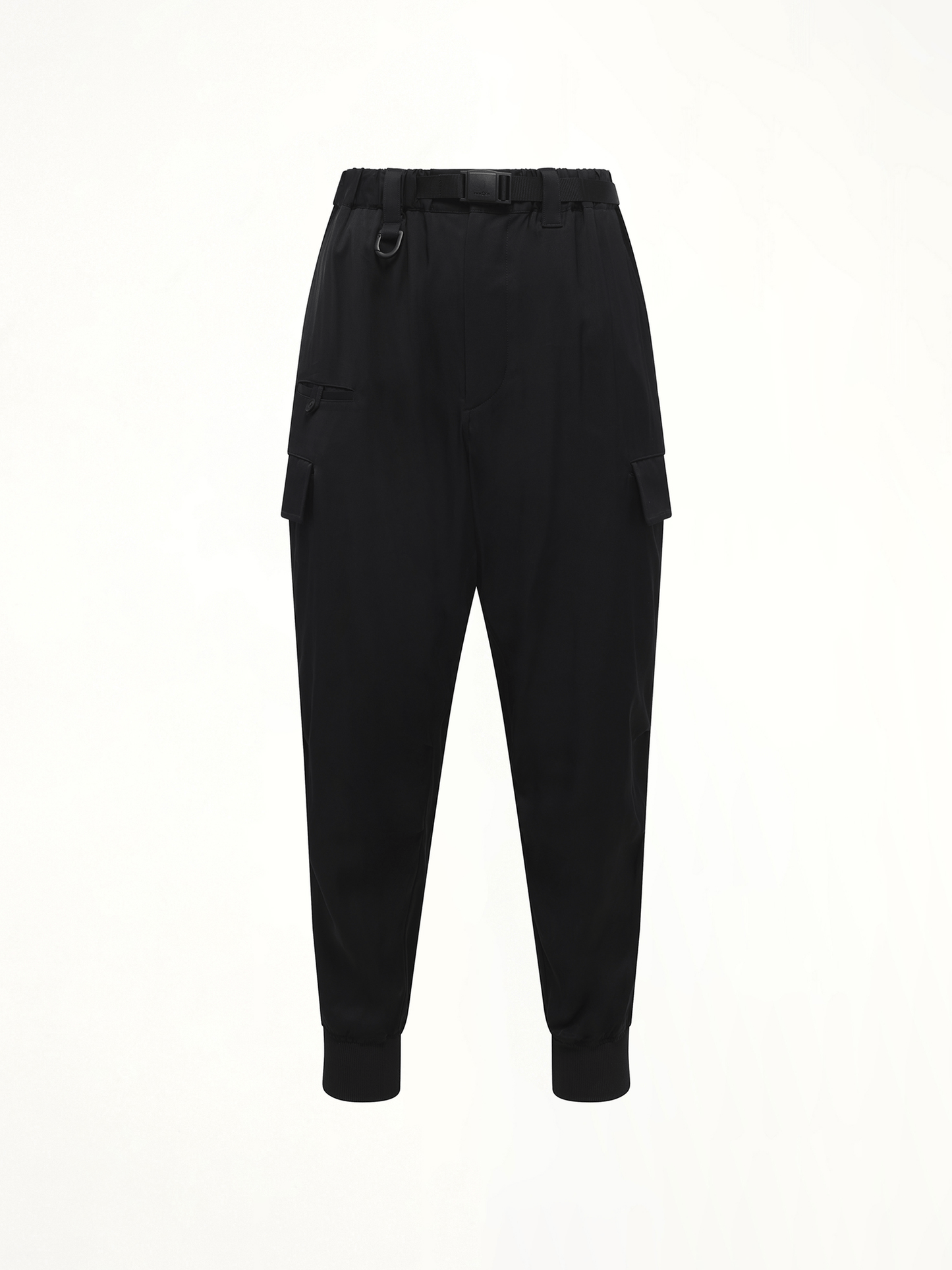 Rayon Twill Cuffed Pants in Black