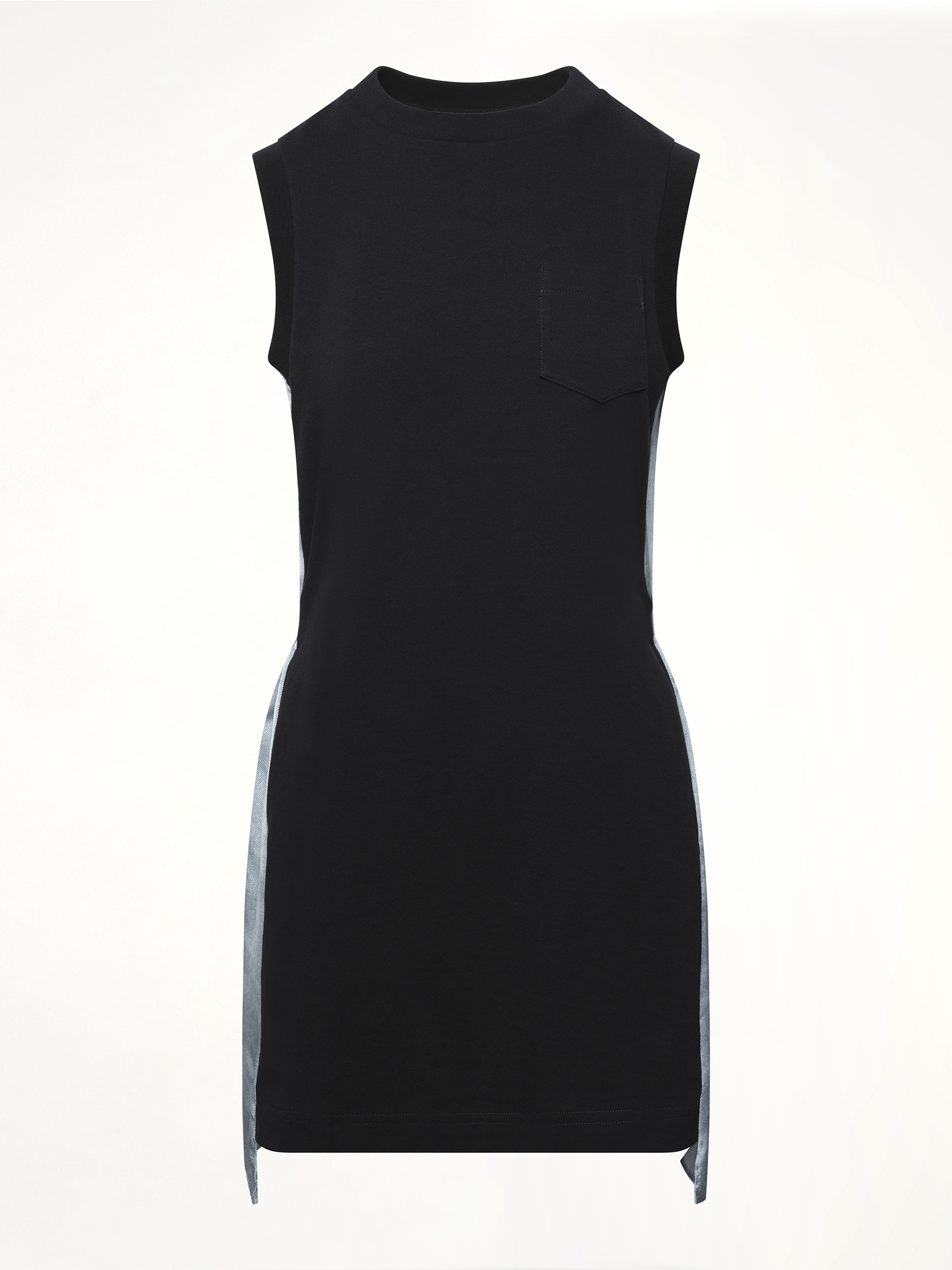 Denim x Cotton Jersey Dress in Navy/Light Blue