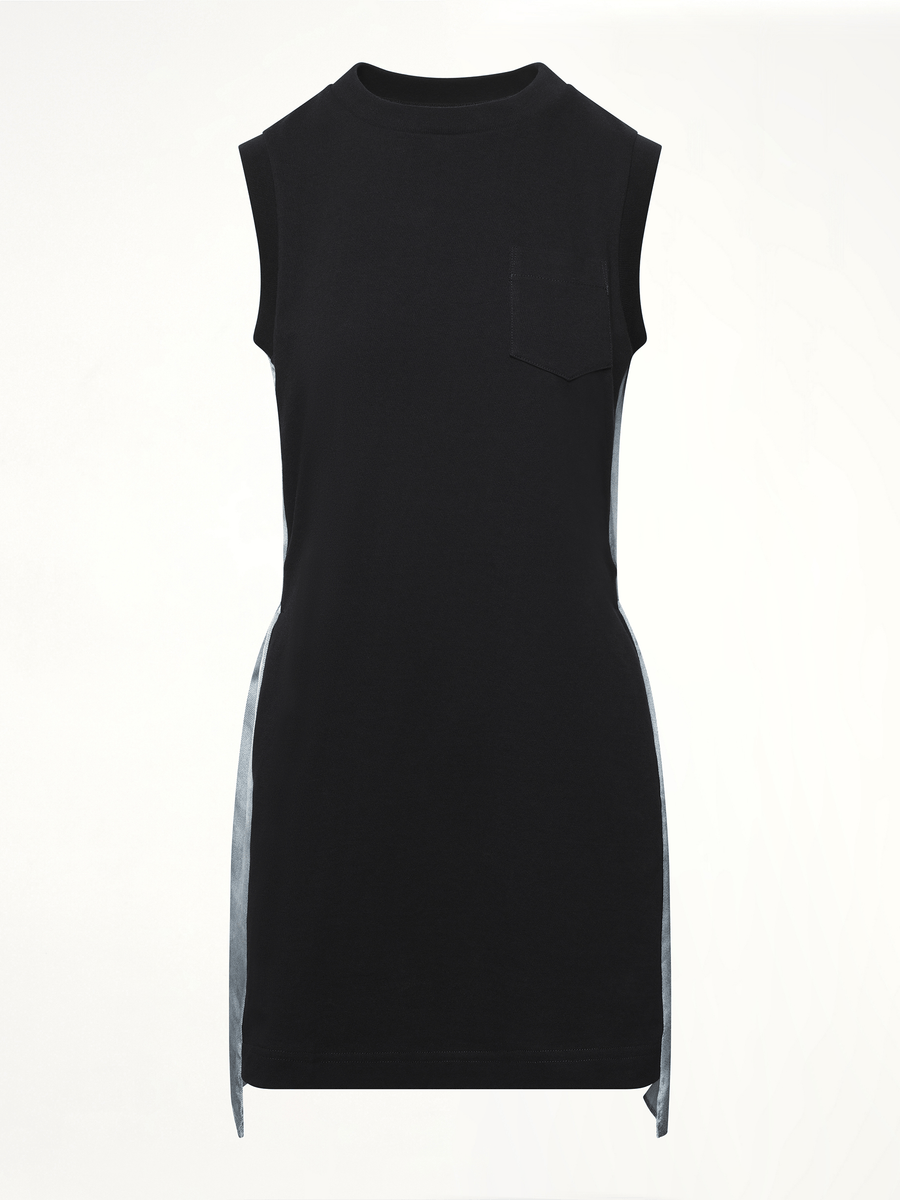 Denim x Cotton Jersey Dress in Navy/Light Blue
