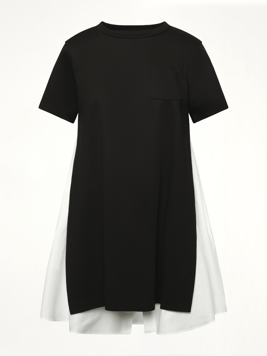 Poplin x Cotton Jersey Dress in Black/Off White