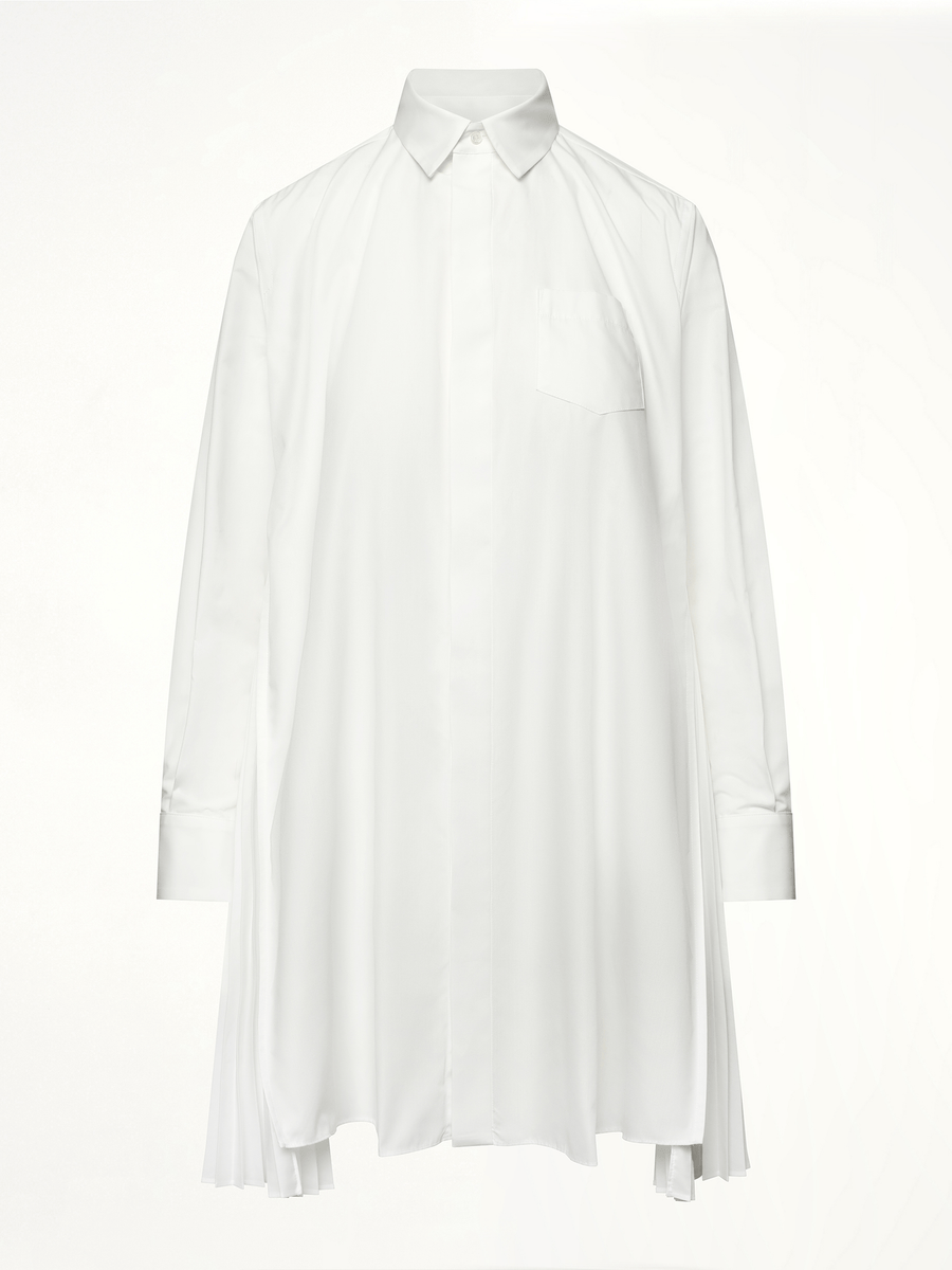 Side Zip Poplin Dress in Off White