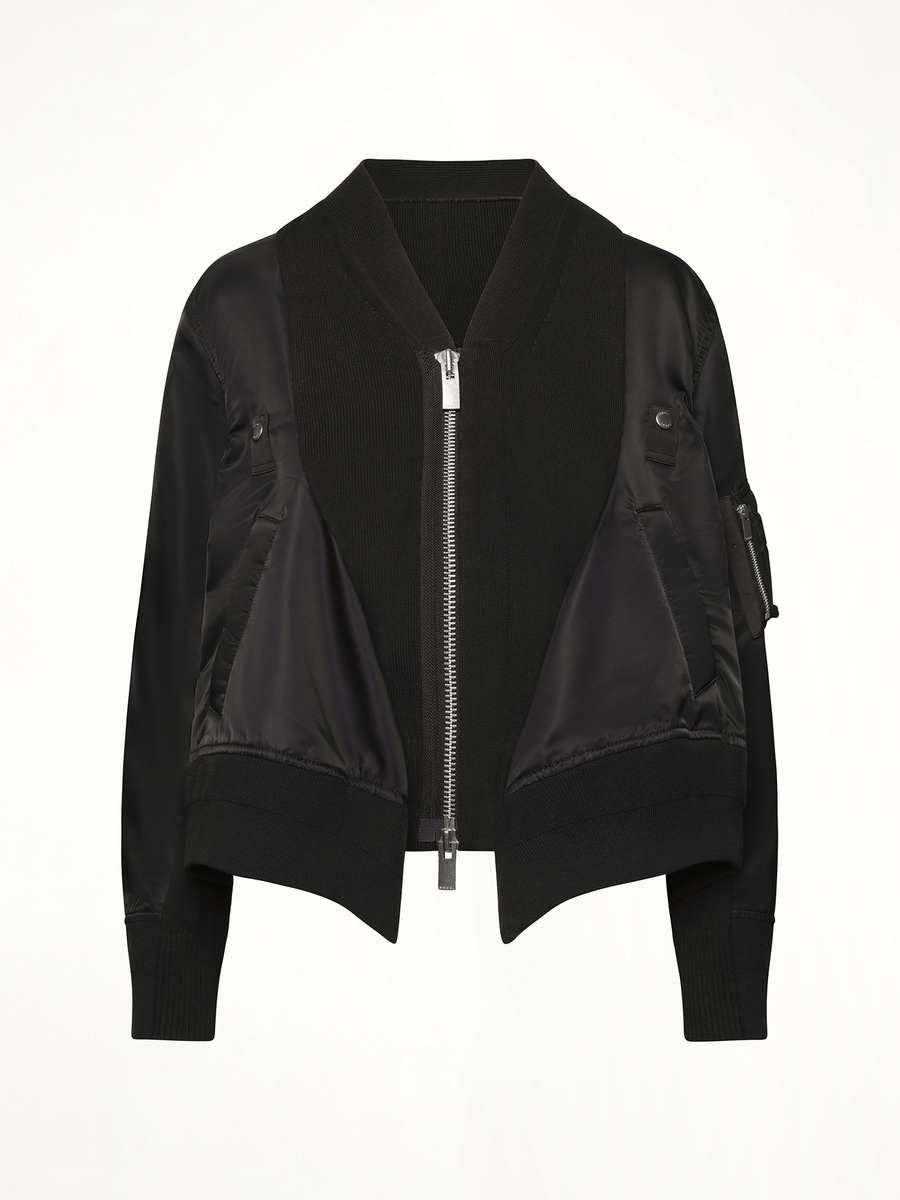 Nylon Twill Knit Cardigan in Black