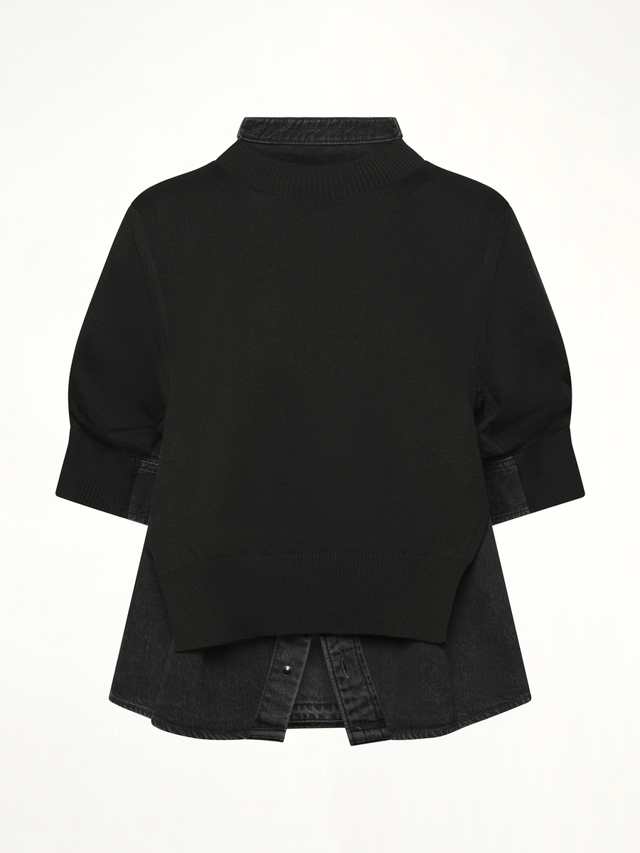 Denim Knit Pullover in Black