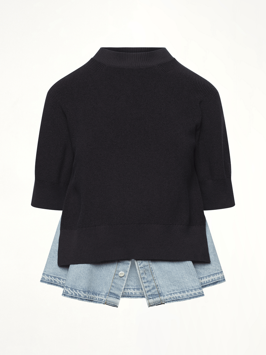 Denim x Knit Pullover in Navy/Light Blue
