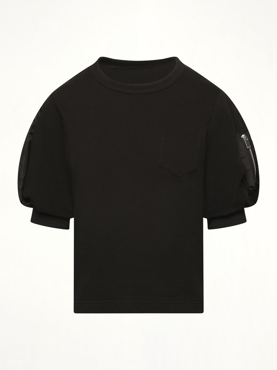 Nylon Twill x Cotton Jersey T-Shirt in Black/Black