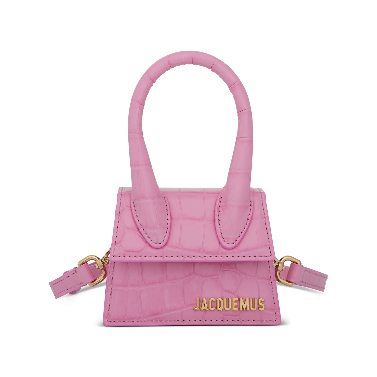 Le Chiquito Moyen Croc Embossed Leather Bag in Pink