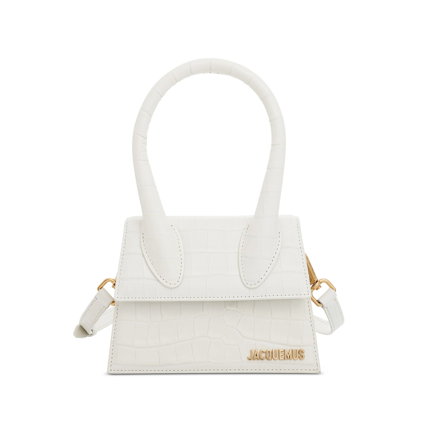 Le Chiquito Moyen Croc Embossed Leather Bag in Ivory