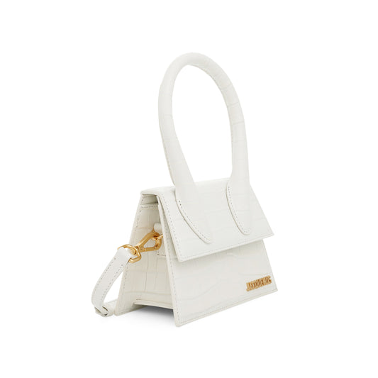 Le Chiquito Moyen Croc Embossed Leather Bag in Ivory