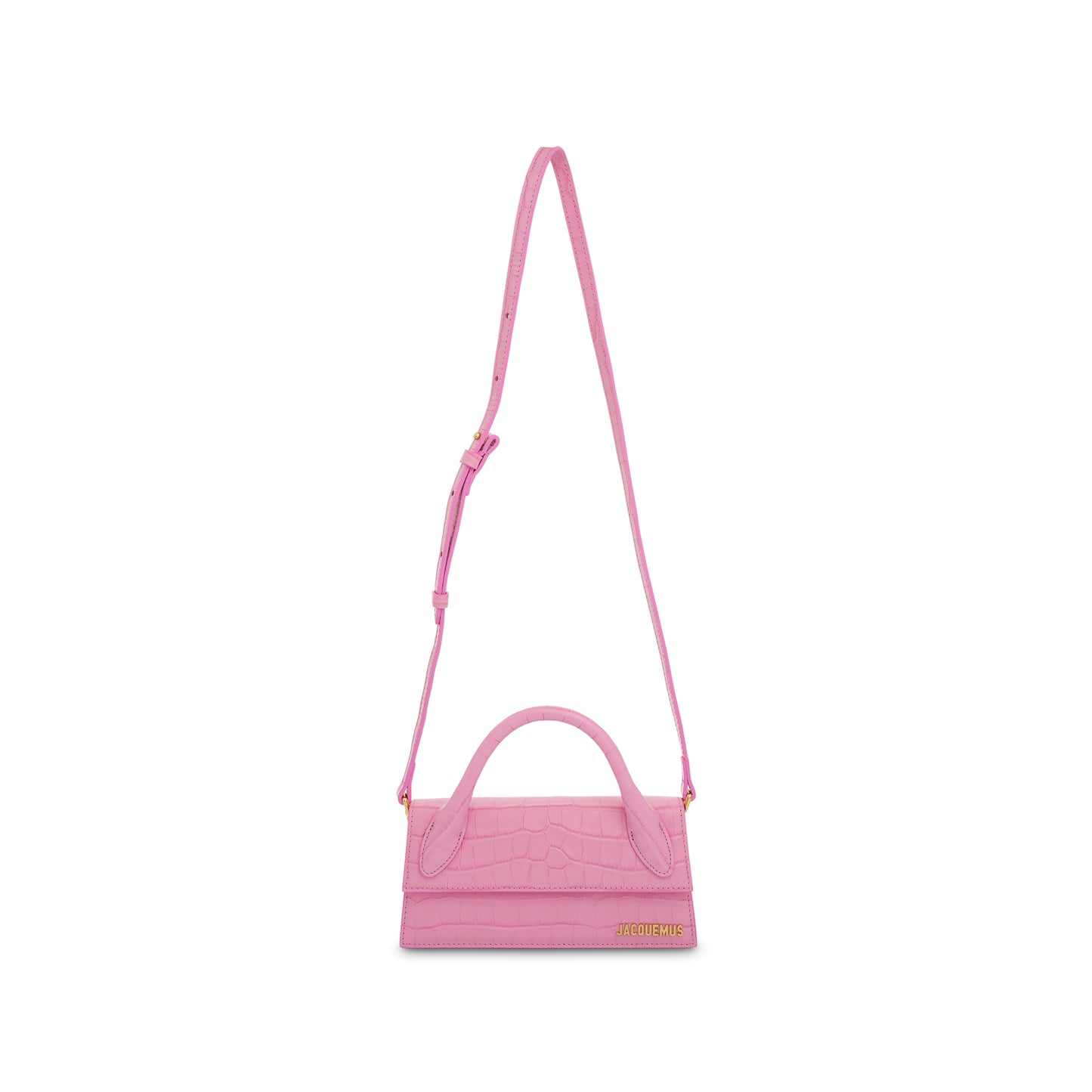 Le Chiquito Long Croc Embossed Leather Bag in Pink