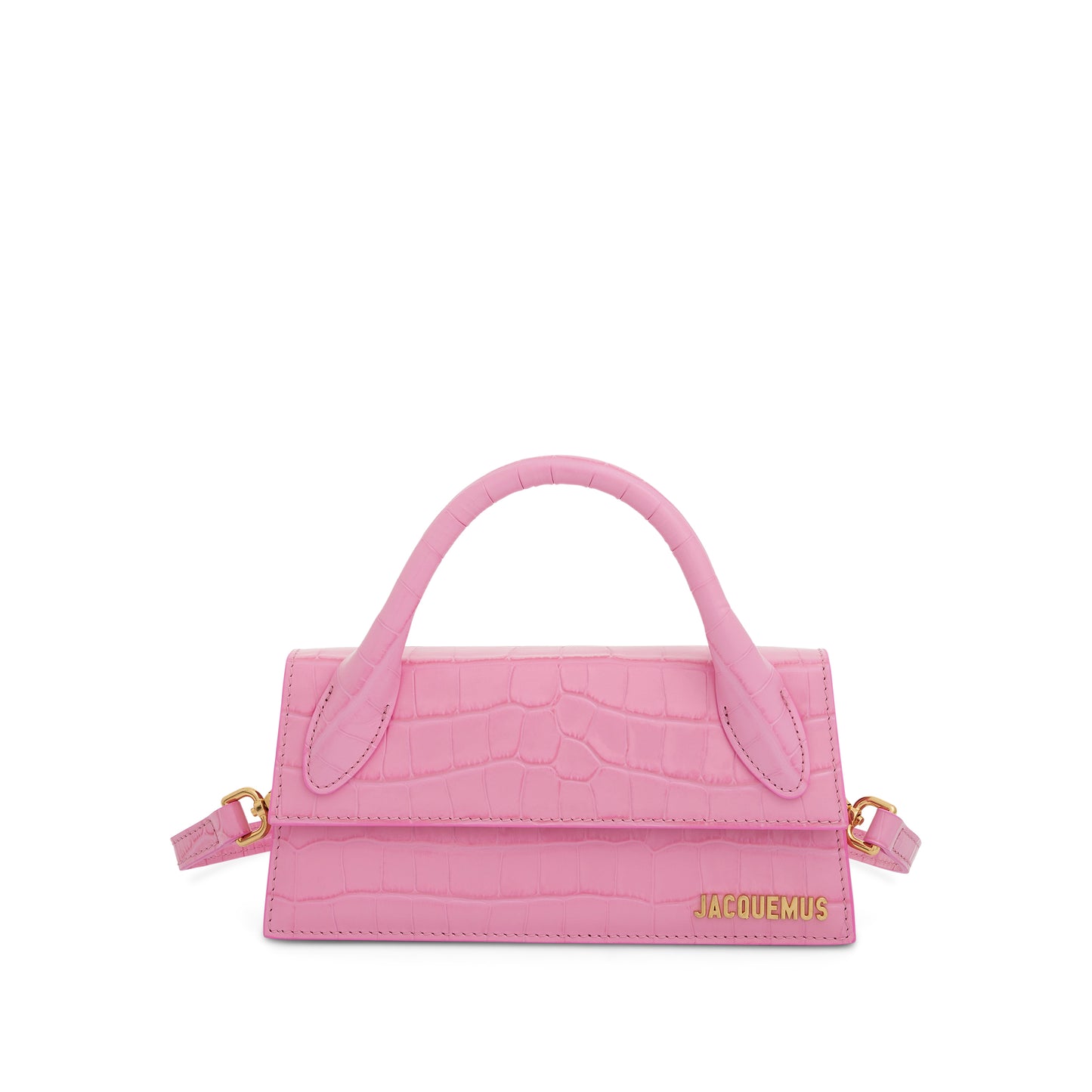 Le Chiquito Long Croc Embossed Leather Bag in Pink