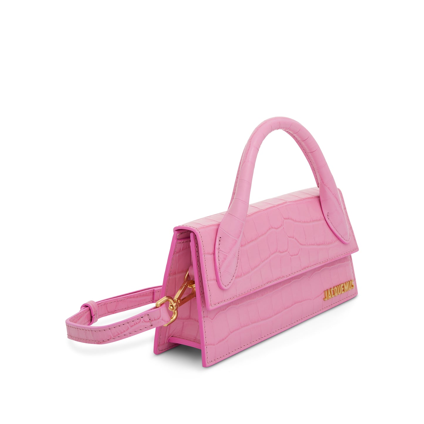 Le Chiquito Long Croc Embossed Leather Bag in Pink