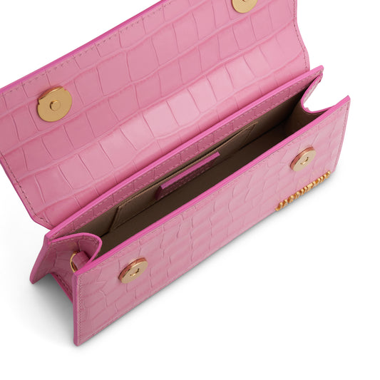 Le Chiquito Long Croc Embossed Leather Bag in Pink