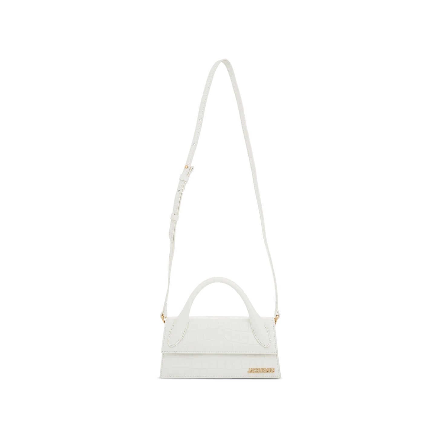 Le Chiquito Long Croc Embossed Leather Bag in Ivory