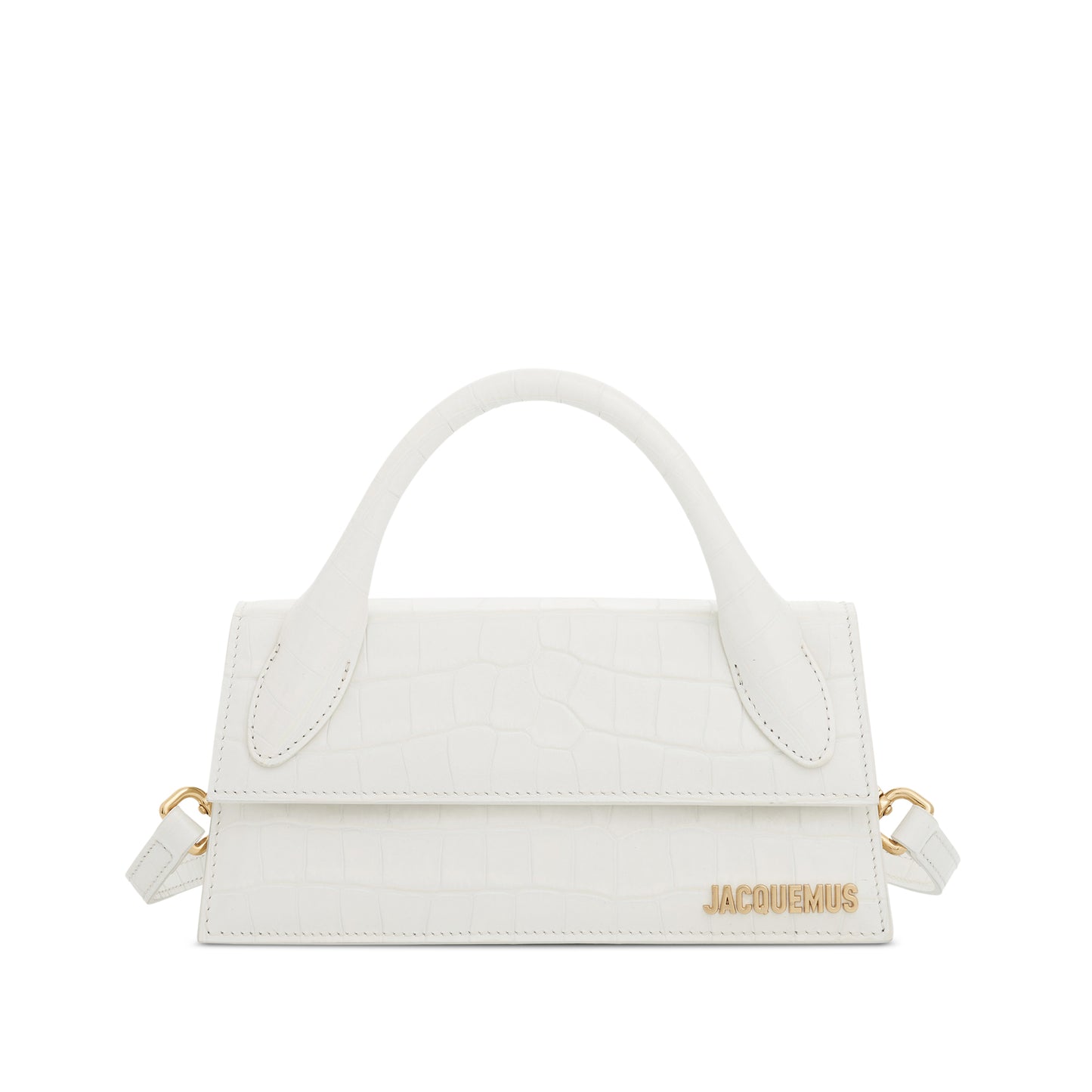 Le Chiquito Long Croc Embossed Leather Bag in Ivory