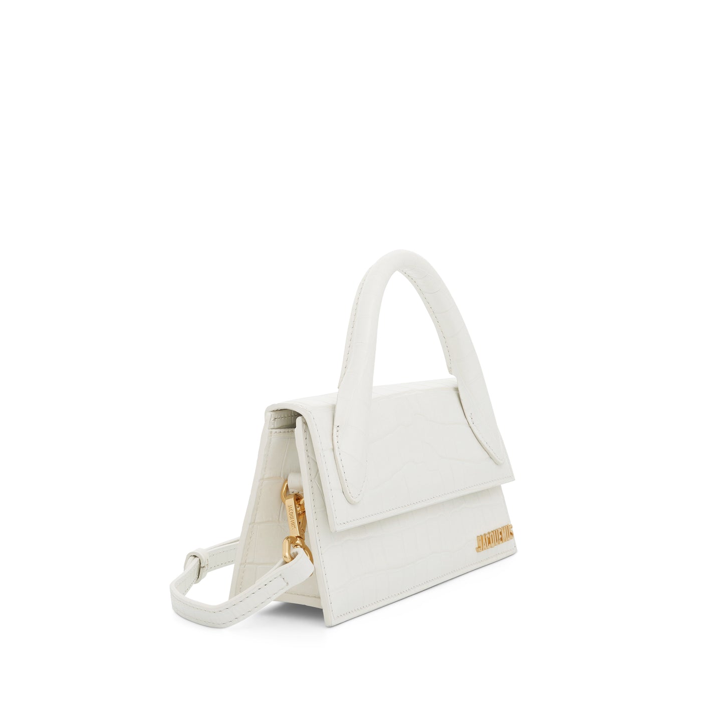 Le Chiquito Long Croc Embossed Leather Bag in Ivory