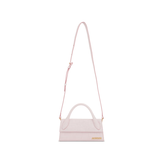 Le Chiquito Long Croc Embossed Leather Bag in Pale Pink