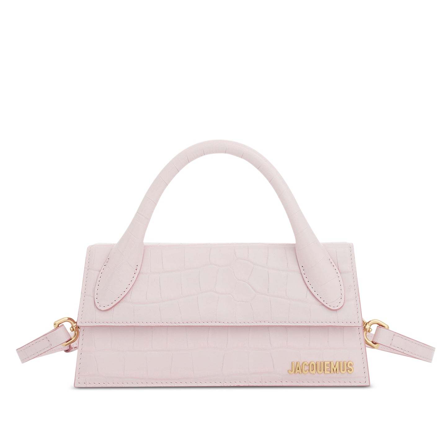 Le Chiquito Long Croc Embossed Leather Bag in Pale Pink