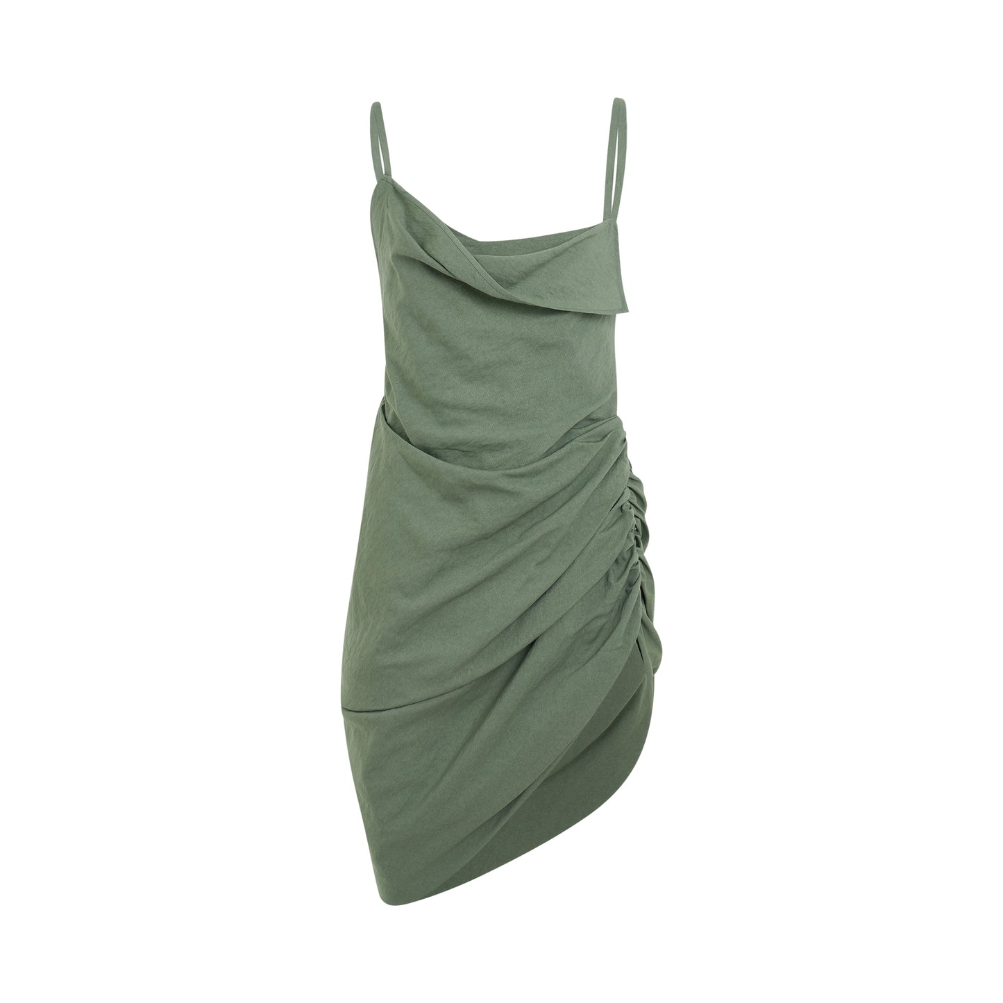 Saudade Asymmetric Draped mini Dress in Khaki