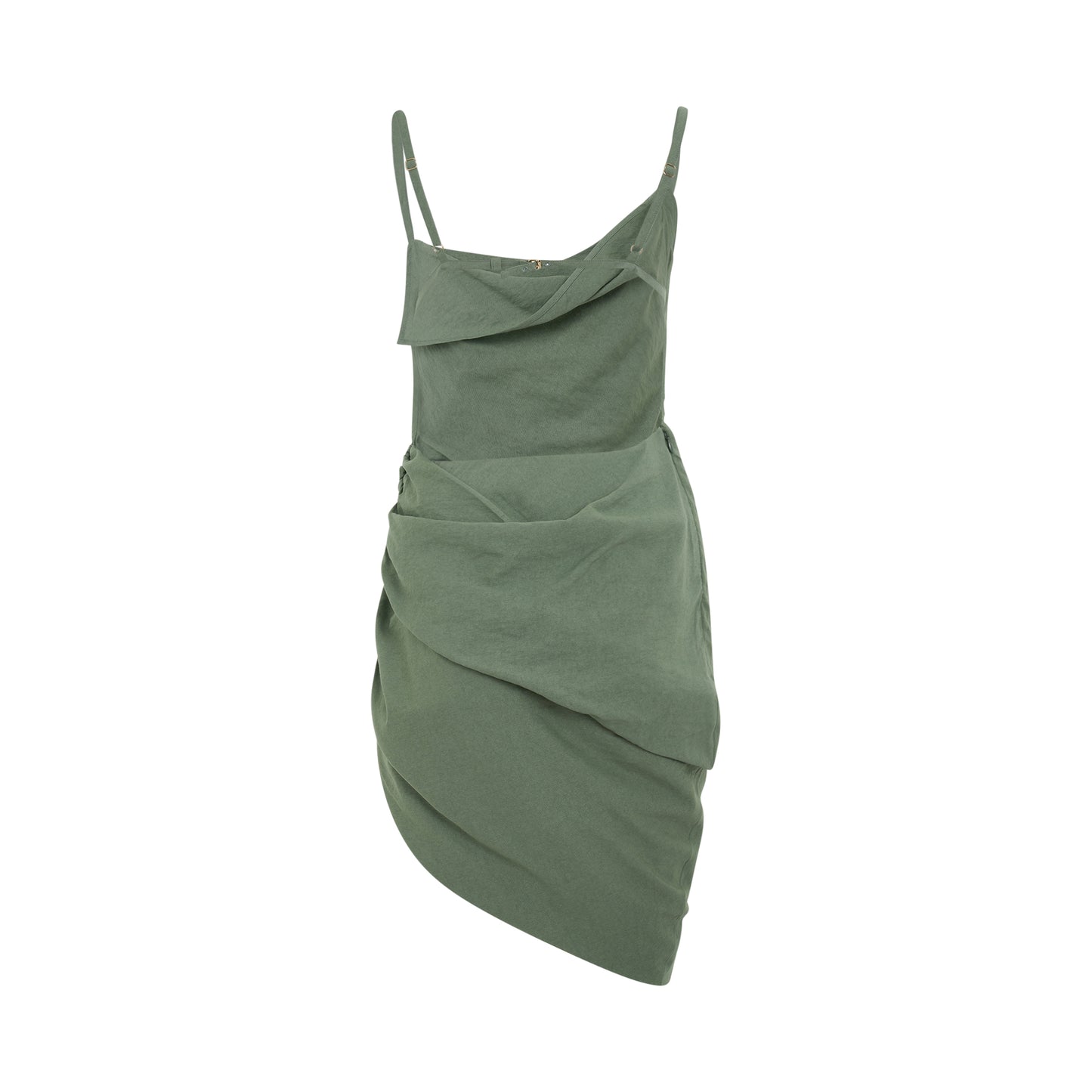 Saudade Asymmetric Draped mini Dress in Khaki