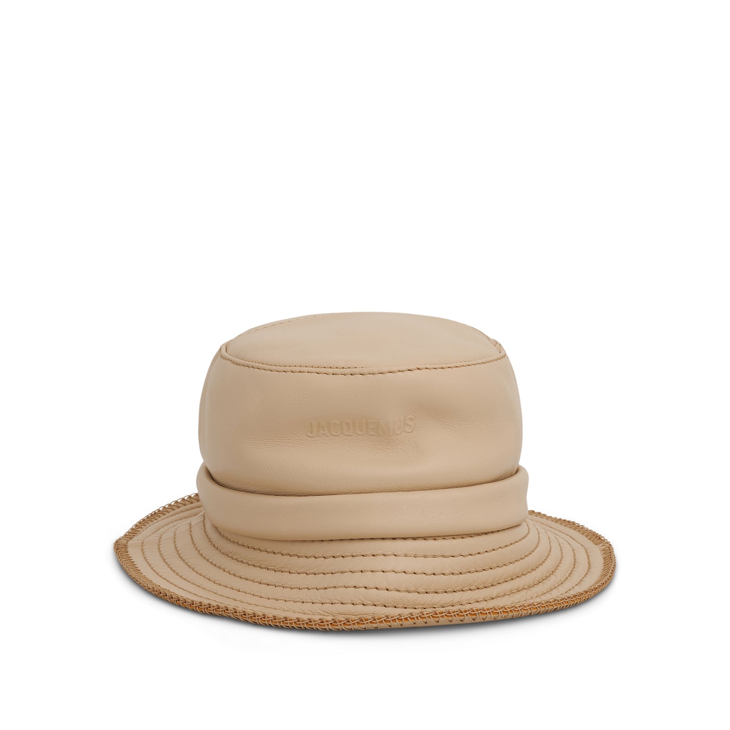 Mentalo Leather Bow Bucket Hat in Beige