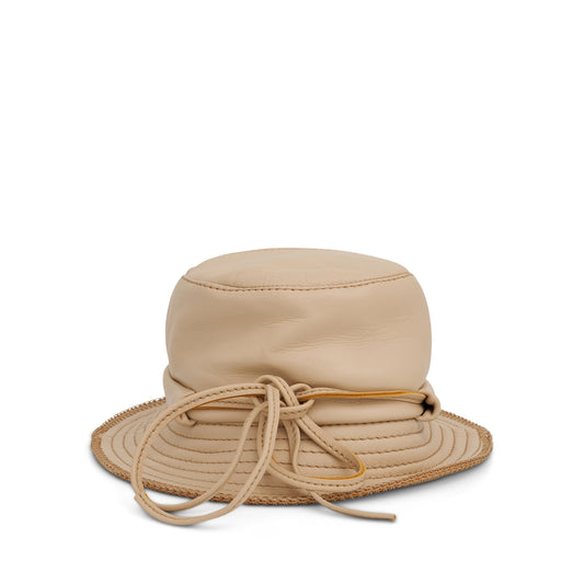 Mentalo Leather Bow Bucket Hat in Beige