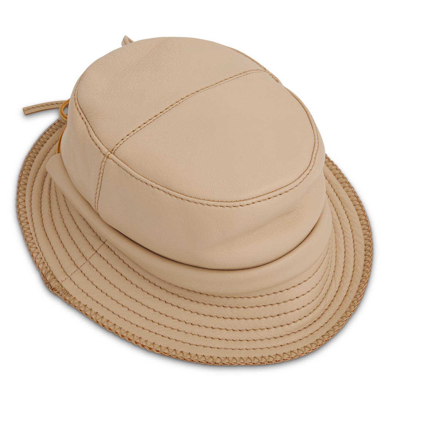 Mentalo Leather Bow Bucket Hat in Beige