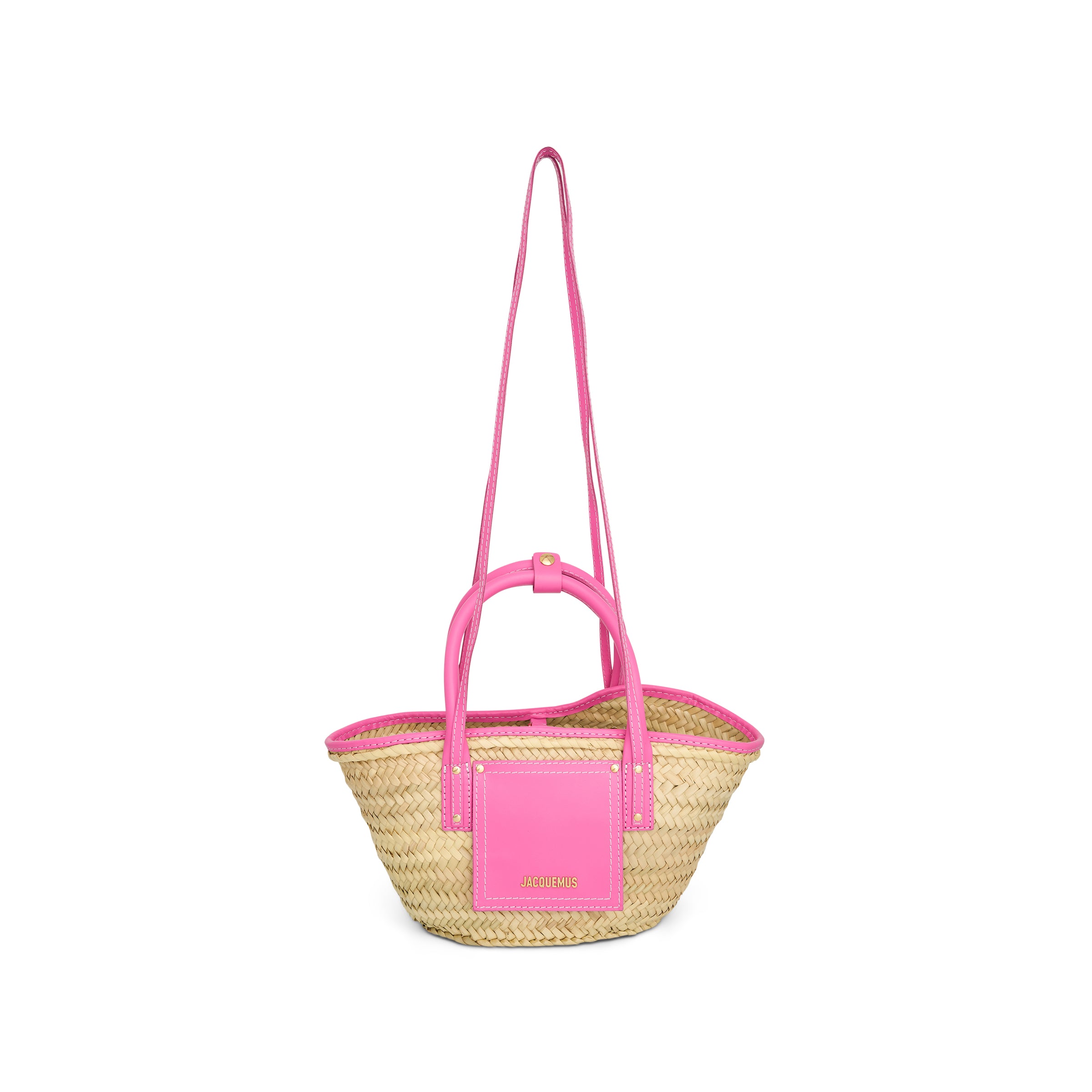 Le Petit Panier Soli Straw & Leather Bag in Neon Pink