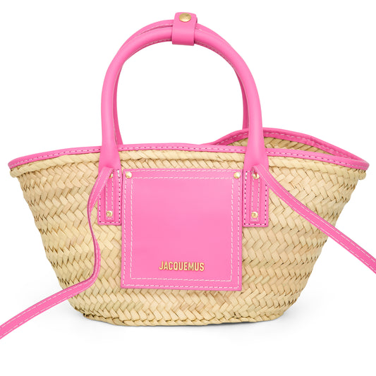 Le Petit Panier Soli Straw & Leather Bag in Neon Pink