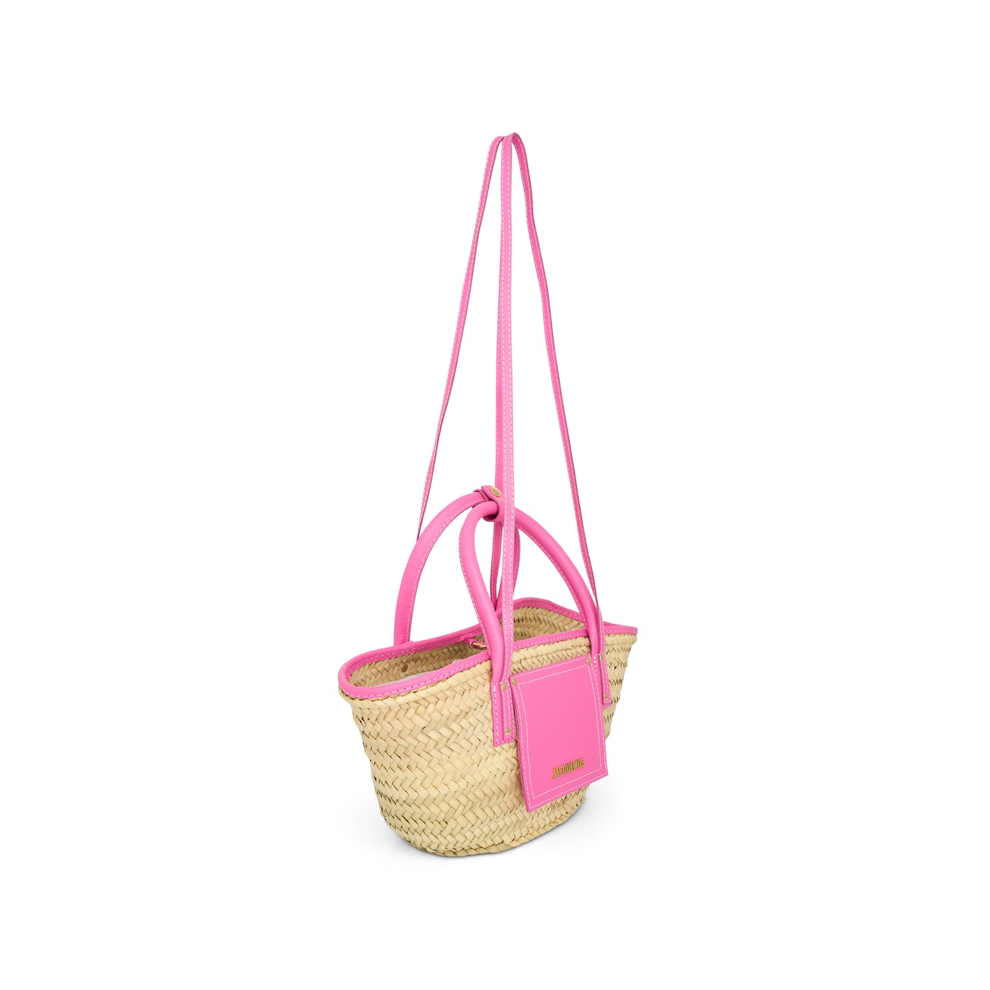 Le Petit Panier Soli Straw & Leather Bag in Neon Pink