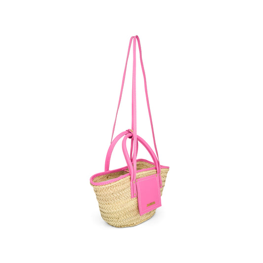 Le Petit Panier Soli Straw & Leather Bag in Neon Pink