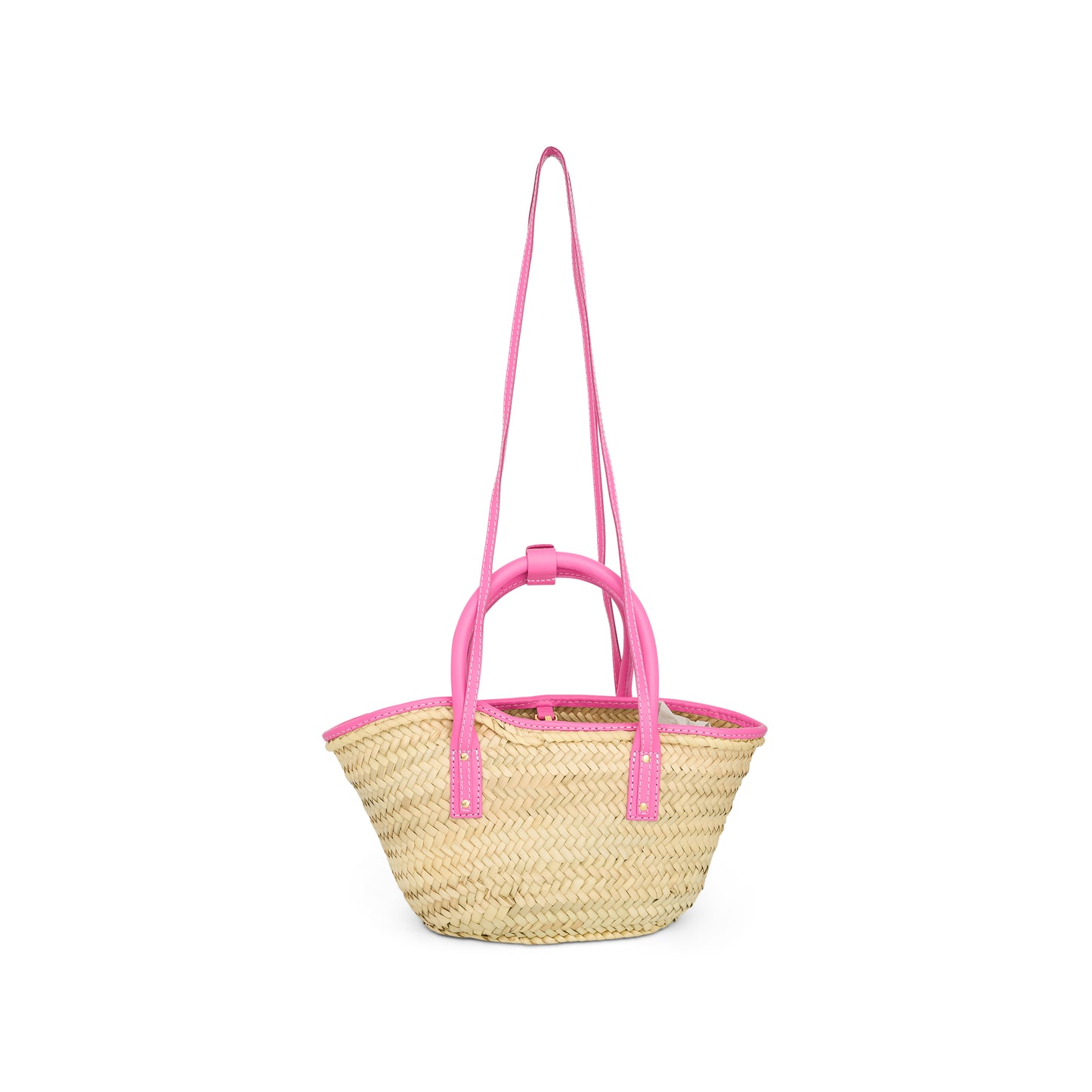 Le Petit Panier Soli Straw & Leather Bag in Neon Pink