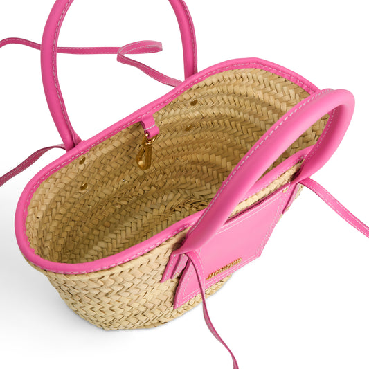 Le Petit Panier Soli Straw & Leather Bag in Neon Pink