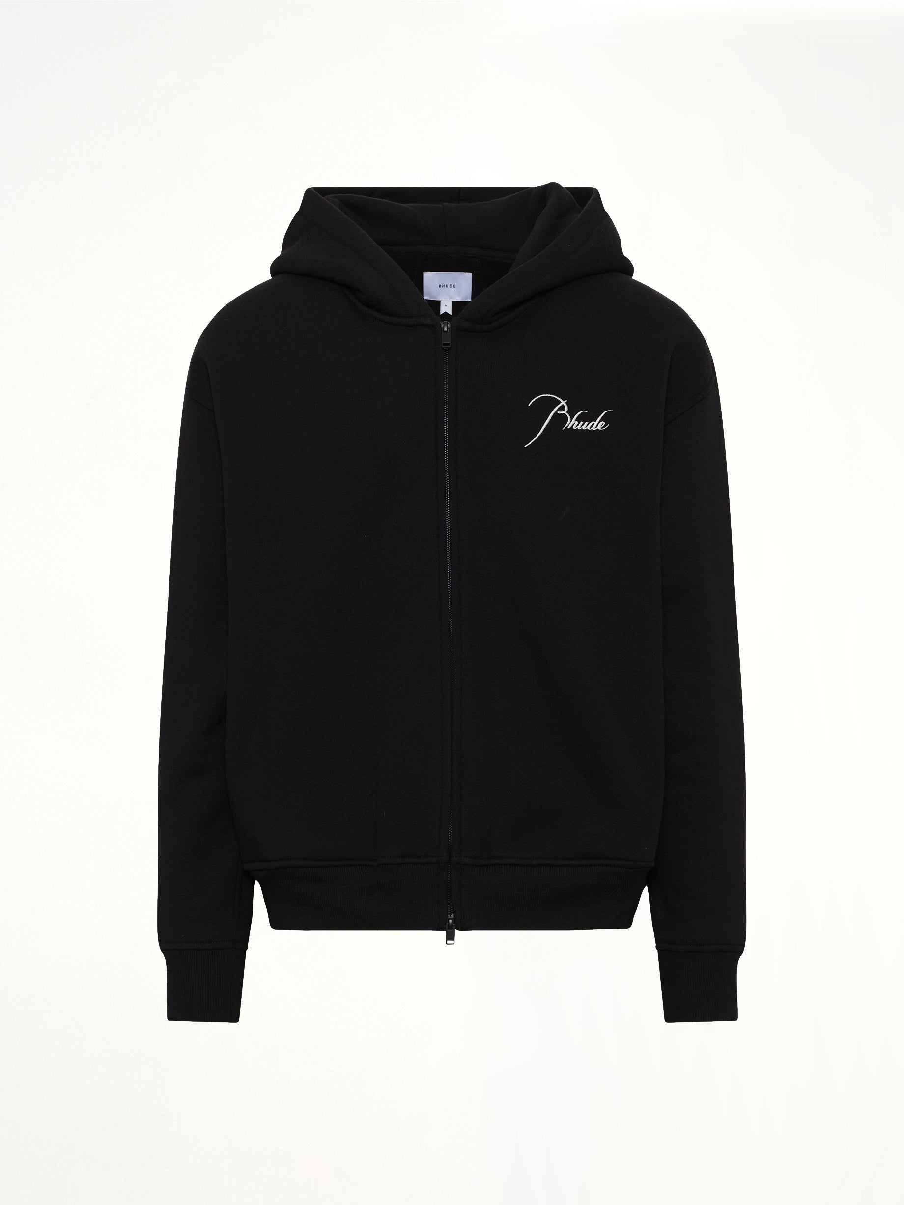 RHUDE Classique Zip Up Hoodie in Black/White Product Photo from MARAIS
