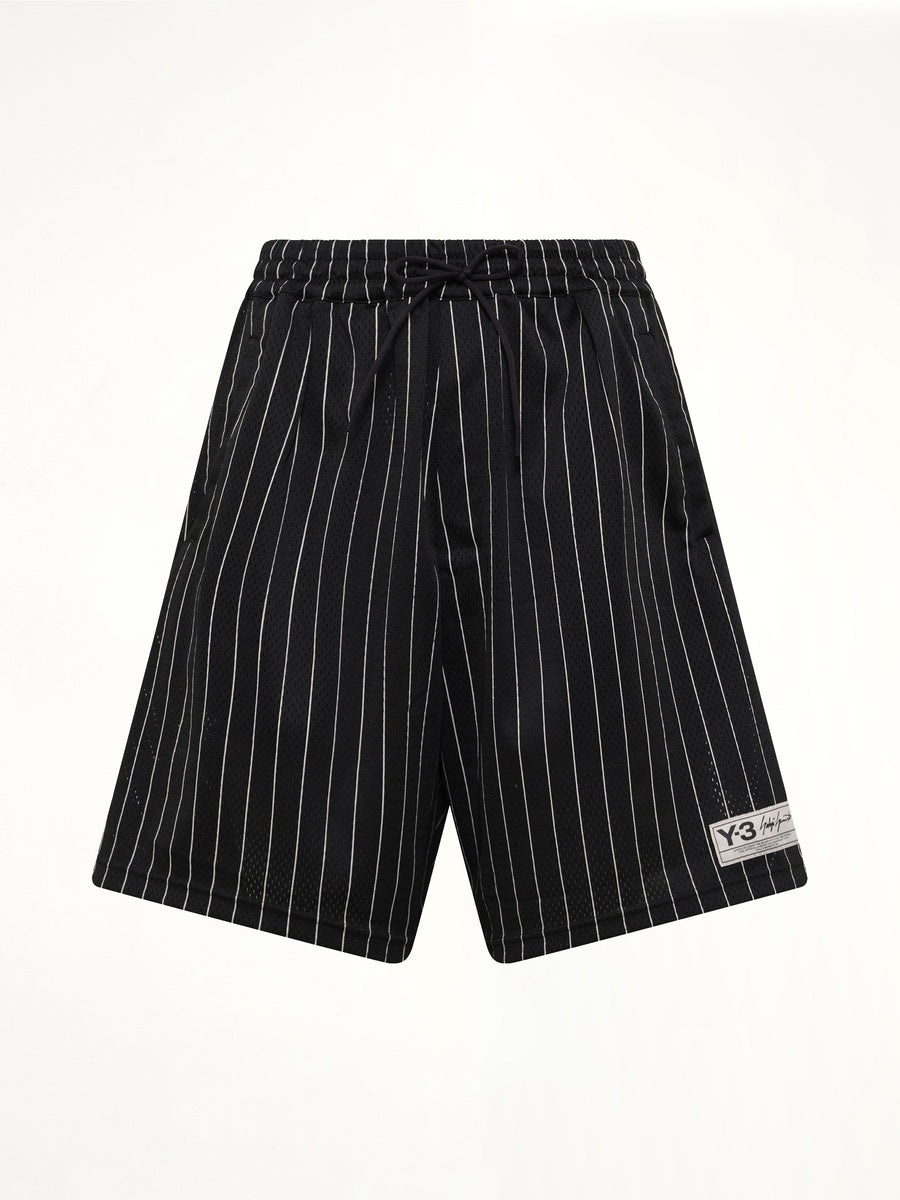 Mesh Pinstripe Shorts in Black